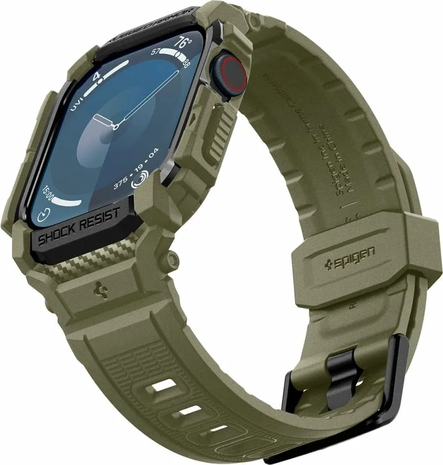 Futera dore Spigen Rugged Armor Pro për Apple Watch 10 46mm, silikoni, Vintage Khaki - 6