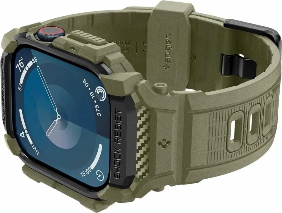 Futera dore Spigen Rugged Armor Pro për Apple Watch 10 46mm, silikoni, Vintage Khaki - 7