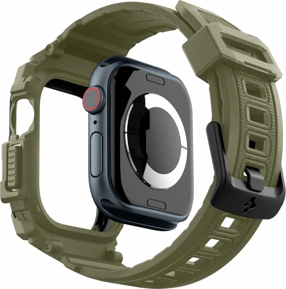 Futera dore Spigen Rugged Armor Pro për Apple Watch 10 46mm, silikoni, Vintage Khaki - 8
