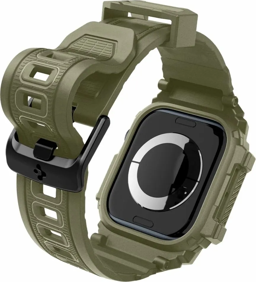 Futera dore Spigen Rugged Armor Pro për Apple Watch 10 46mm, silikoni, Vintage Khaki - 9