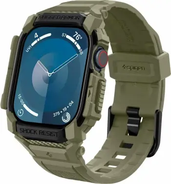 Futera dore Spigen Rugged Armor Pro për Apple Watch 10 46mm, silikoni, Vintage Khaki