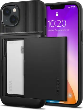 Këllëf Spigen Slim Armor CS për iPhone 14 Plus, me mbajtëse kartash, i zi