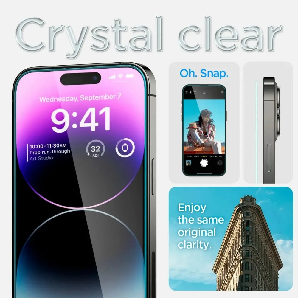 Xham mbrojtës Spigen për Apple iPhone 14 Pro, tempered glass, set 2 copë, transparent - 13