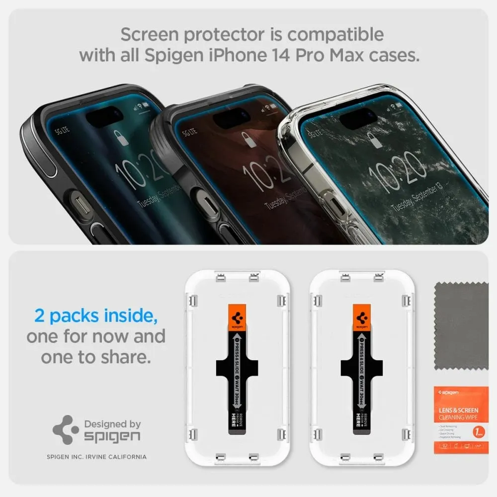 Xham mbrojtës Spigen për Apple iPhone 14 Pro, tempered glass, set 2 copë, transparent - 15