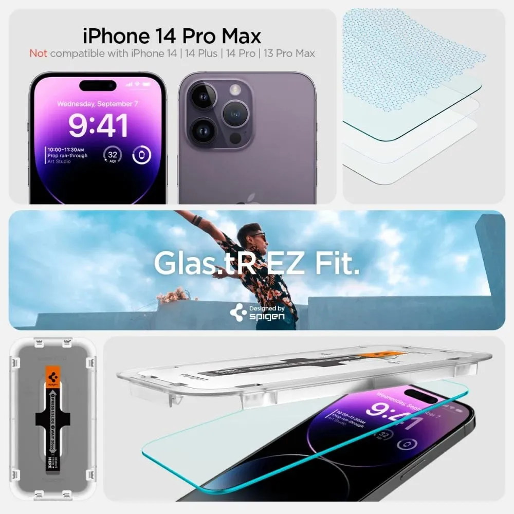 Xham mbrojtës Spigen për Apple iPhone 14 Pro, tempered glass, set 2 copë, transparent - 9