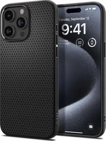 Mbështjellës telefoni Spigen Liquid Air për iPhone 16 Pro Max, matte, i zi