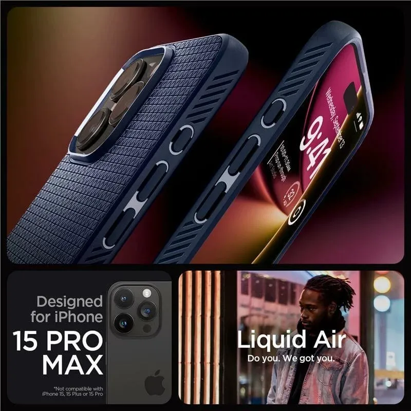 Mbështjellës Spigen Liquid Air për iPhone 15 Pro Max, Blu - 5