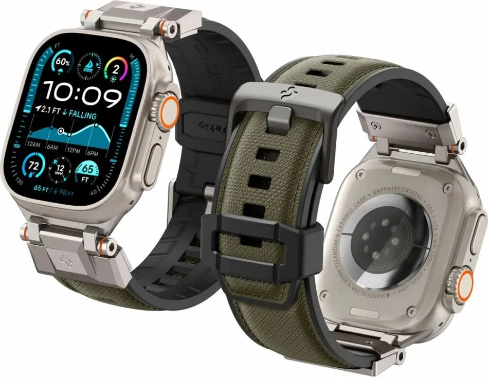 Rrip dore Spigen DuraPro Armor për Apple Watch 49mm 46mm 45mm 44mm, metal najlon TPU, jeshile ushtarake - 2