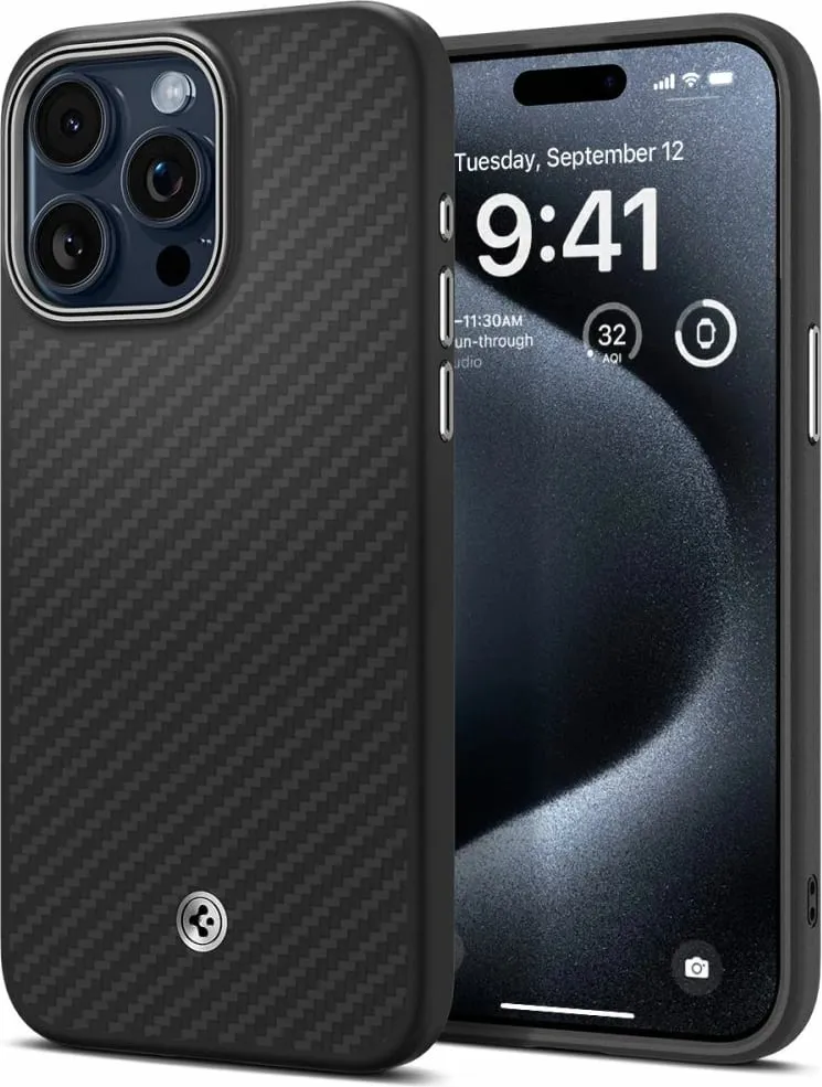 Mbështjellës Spigen Enzo Aramid Mag me MagSafe për iPhone 15 Pro Max, e zezë - 1