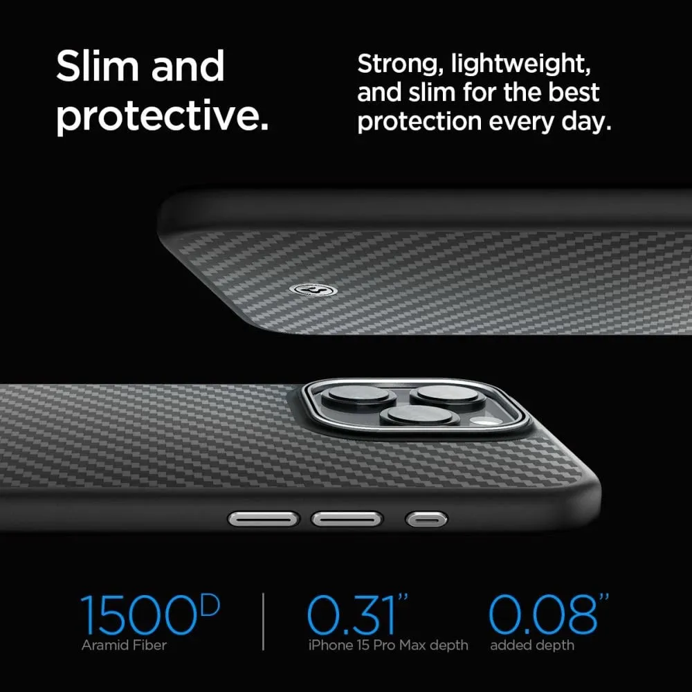 Mbështjellës Spigen Enzo Aramid Mag me MagSafe për iPhone 15 Pro Max, e zezë - 12