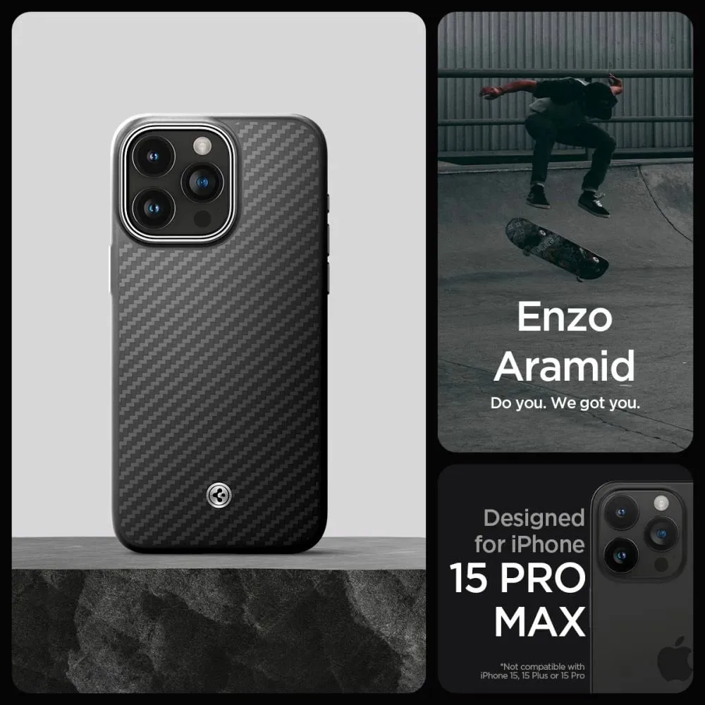 Mbështjellës Spigen Enzo Aramid Mag me MagSafe për iPhone 15 Pro Max, e zezë - 8