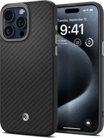 Mbështjellës Spigen Enzo Aramid Mag me MagSafe për iPhone 15 Pro Max, e zezë
