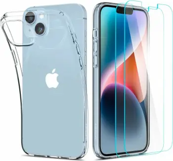 Set mbrojtës Spigen Crystal Pack për Apple iPhone 14 Plus, mbulesë TPU transparente, xham i temperuar, transparent