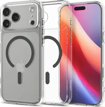 Kapotë telefoni Spigen Ultra Hybrid MagSafe për iPhone 17 Pro, transparente, grafit