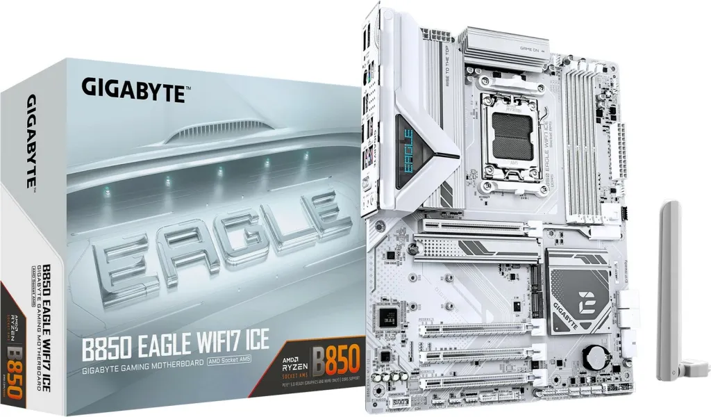 Pllakë amë Gigabyte B850 EAGLE WIFI7 ICE, Socket AM5, DDR5, PCIe 5.0, WIFI 7, e bardhë - 1