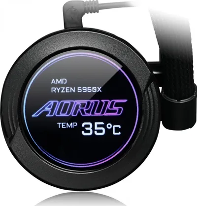Ftohës uji Gigabyte AORUS WATERFORCE X 240, 240mm, me ekran LCD, RGB, i zi - 1