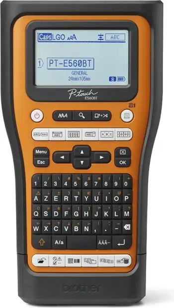 Printer etiketash Brother P-Touch E560BTVP, Bluetooth, bateri e integrume, portokalli