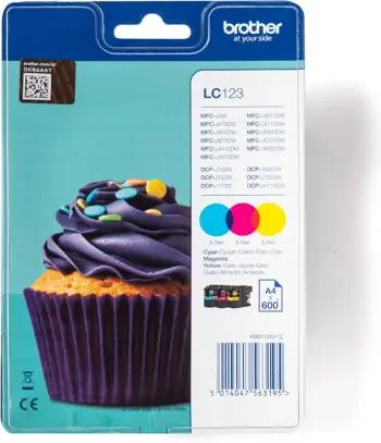 Fishekë boje, Brother, LC-123RBWBP, CMY, cian/magenta/e verdhë, paketë multipack në blister