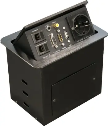 Kuti Equip 333341, tavoline me prizë Schuko, USB, HDMI, VGA, LAN, e zezë