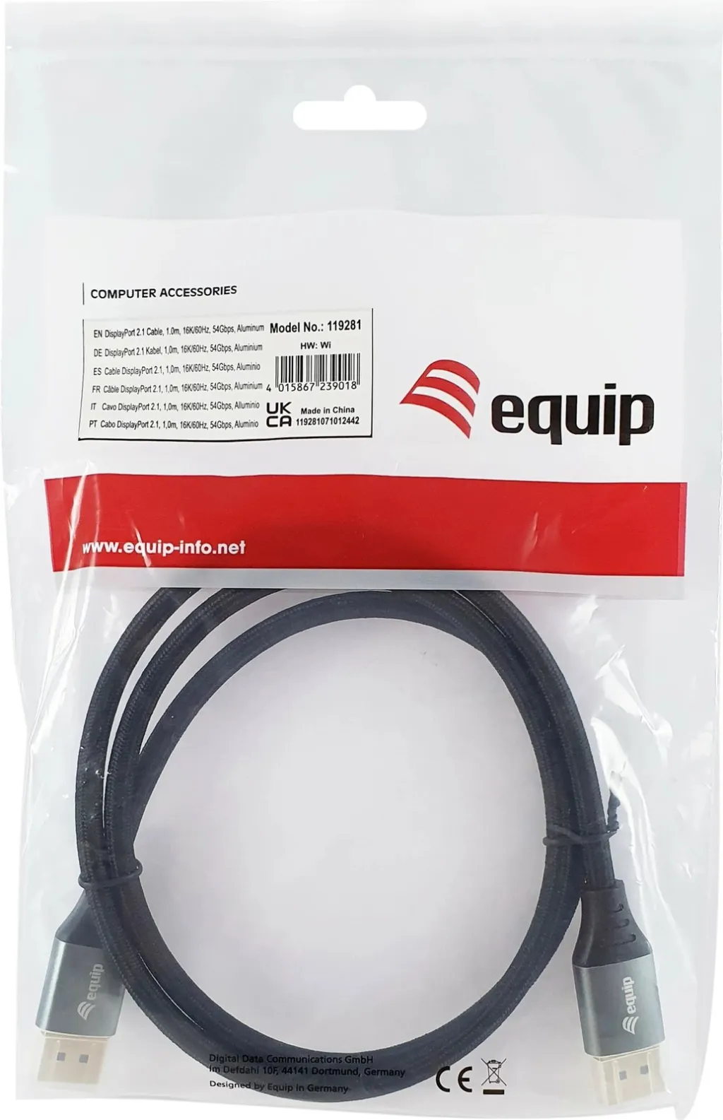 Kabllo DisplayPort 2.1 Premium Equip, 1.0m, 16K/60Hz, 54Gbps, e zezë - 5