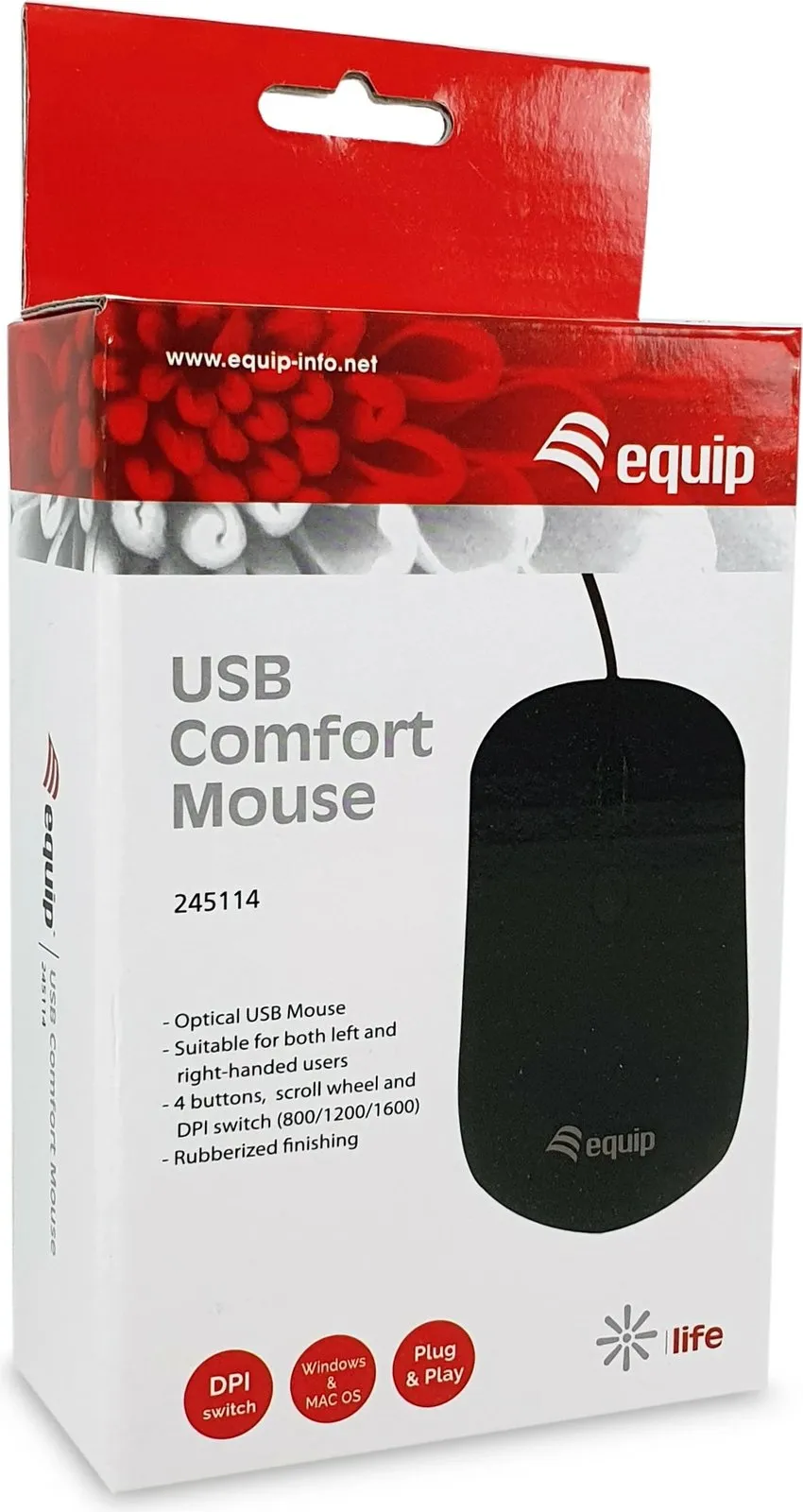 Maus Equip USB Comfort, optik, 1600 DPI, i zi - 3