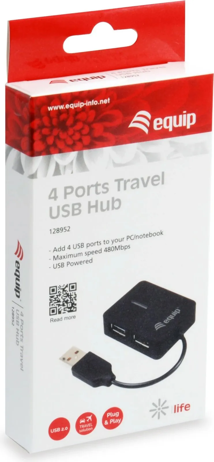 USB hub Equip 128952, 4 porta, USB 2.0, 480 Mbit/s, e zezë - 2