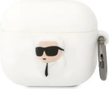 Mbulesë silikoni Karl Lagerfeld KLA3RUNIKH për Apple AirPods 3, dizajn Karl Head 3D, e bardhë