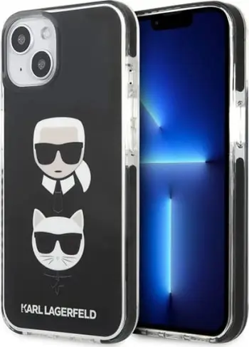 Futrollë telefoni Karl Lagerfeld për iPhone 13 mini, hardcase, dizajn Karl dhe Choupette, e zezë