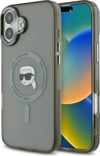 Mbështjellës Karl Lagerfeld IML Metal Karl Head MagSafe për iPhone 16 Plus, Zi