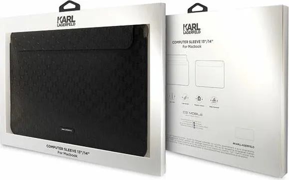 Mbështjellës laptopi Karl Lagerfeld Saffiano Plaque, 14", lëkurë eko, e zezë - 4