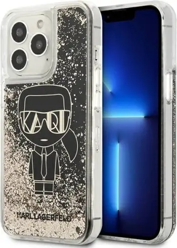 Mbulesë telefoni Karl Lagerfeld KLHCP13LLGGKBK, për iPhone 13 Pro 13 6.1", plastikë e fortë, efekt Liquid Glitter Gatsby, e zezë