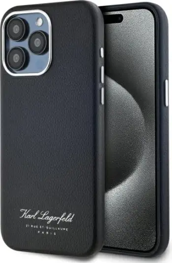 Mbështjellës Karl Lagerfeld Hotel RSG për iPhone 15 Pro Max, e zezë