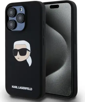 Mbështjellës Karl Lagerfeld KLHMP15XSKHPPLK për iPhone 15 Pro Max 6.7", silikon, MagSafe, i zi