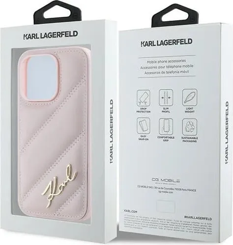 Mbështjellës Karl Lagerfeld Diagonal Quilted Script për iPhone 14 Pro Max, rozë - 2