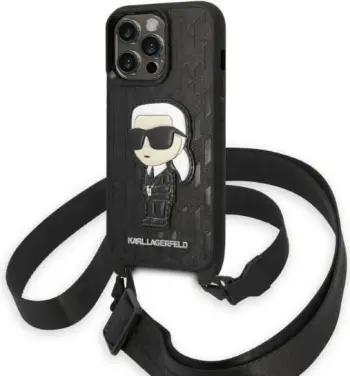 Mbështjellës Karl Lagerfeld KLHCP14LSTKMK për iPhone 14 Pro 6.1", Monogram Ikonik Patch, i zi me rrip