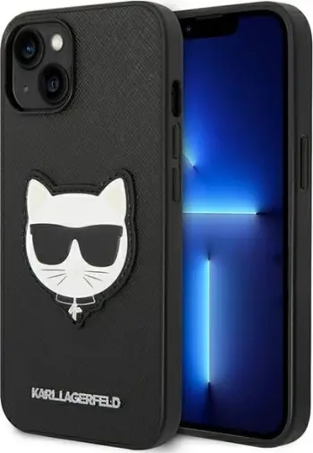 Mbulesë telefoni Karl Lagerfeld Saffiano Choupette Head, për iPhone 14 Plus, TPU, e zezë