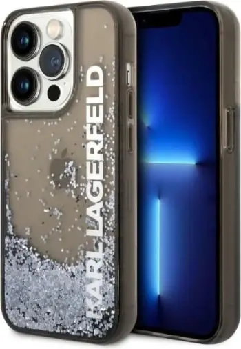 Futrollë Karl Lagerfeld KLHCP14LLCKVK për iPhone 14 Pro, hardcase TPU PC, liquid glitter, e zezë