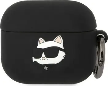 Mbulesë Karl Lagerfeld KLA3RUNCHK për Apple AirPods 3, silikon, koleksion Choupette Head 3D, e zezë