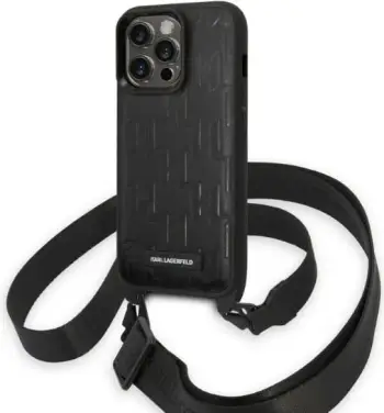 Mbulesë telefoni Karl Lagerfeld KLHCP14LSTMMK, për iPhone 14 Pro 6.1", me rrip, e zezë