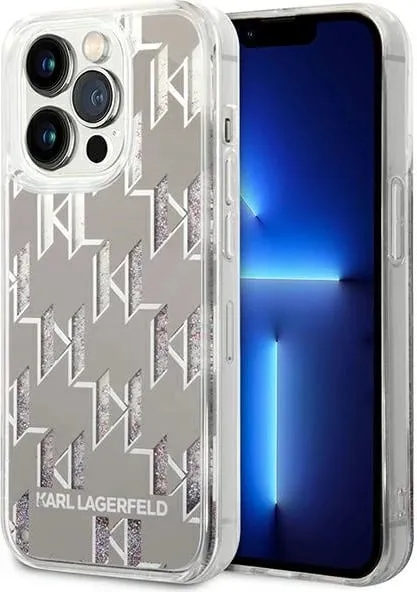 Mbulesë telefoni Karl Lagerfeld Liquid Glitter Monogram për iPhone 14 Pro Max 6.7", hardcase, argjendi - 1
