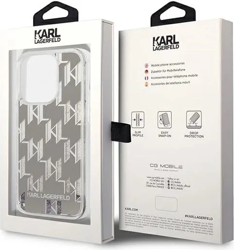 Mbulesë telefoni Karl Lagerfeld Liquid Glitter Monogram për iPhone 14 Pro Max 6.7", hardcase, argjendi - 3