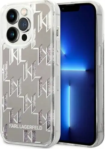 Mbulesë telefoni Karl Lagerfeld Liquid Glitter Monogram për iPhone 14 Pro Max 6.7", hardcase, argjendi
