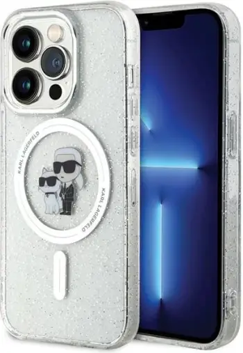 Futrollë telefoni Karl Lagerfeld KLHMP15LHGKCNOT, për iPhone 15 Pro 6.1", MagSafe, transparente me glitter