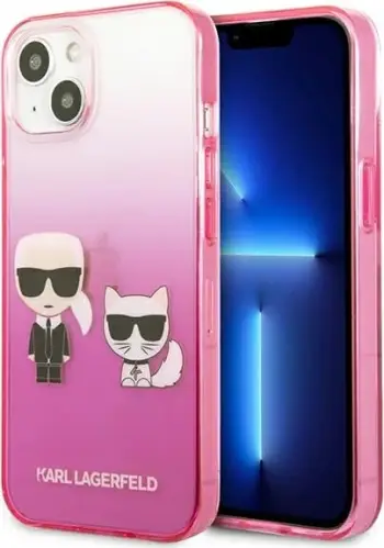 Futrollë telefoni Karl Lagerfeld Ikonik Karl & Choupette KLHCP13STGKCP, për iPhone 13 mini 5.4", hardcase, rozë gradient