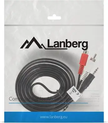 Kabllo Lanberg (CA-MJRC-10CC-0025-BK), Jack 3,5 mm në RCA (Cinch) x2, 2 m, e zezë