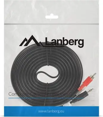 Kabllo LANBERG Jack 3.5 mm RCA (Cinch) x2 5m (CA-MJRC-10CC-0050-BK), e zezë