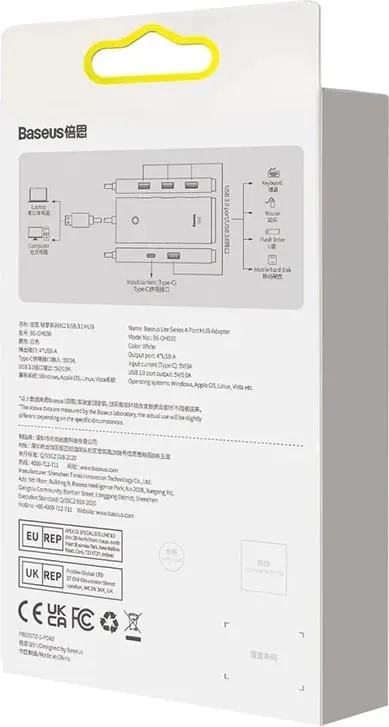 Kasë USB-C Baseus OS-Lite WKQX080101, 4 porta USB 3.0, 25cm, e zezë - 8