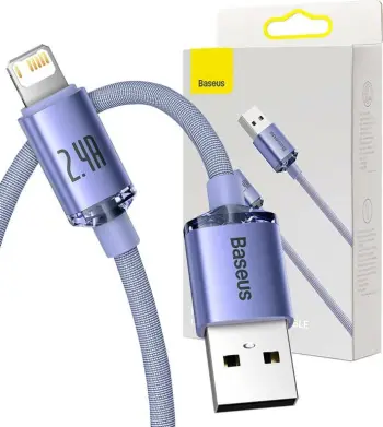 Kabllo USB në Lightning Baseus Crystal Shine CAJY000105, 2m, 2.4A, vjollcë