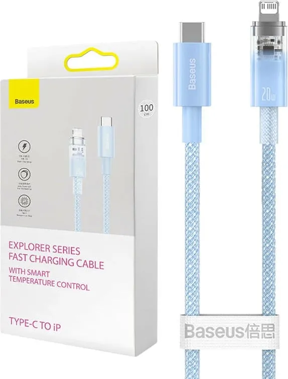 Kabllo karikimi i shpejtë Baseus Explorer, USB në Lightning, 1m, Blu - 1