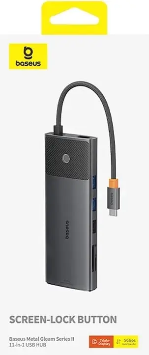 HUB Baseus Metal Gleam Series, 11 porte, USB-C, RJ45, HDMI, Gri